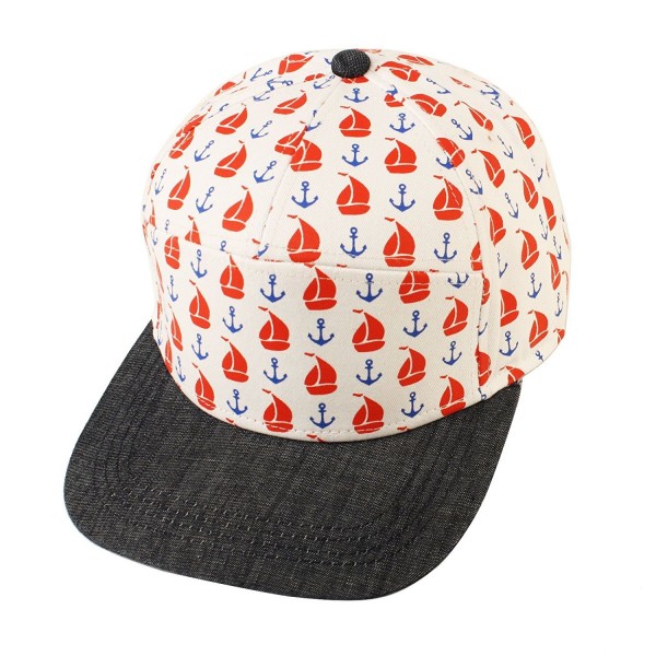 Men's Summer Cool Cotton Boat Sailing Anchor 7 Panel Snapback Cadet Cap Hat - Red - CD11WLMFRG9