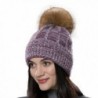 URSFUR Womens Autumn Wool Knit Beanie Hat Unisex Winter Cap with Fur Ball Pompom - Purple With Raccoon Fur Pompom - C512N23HAAX