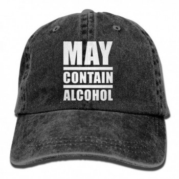 Unisex May Contain Alcohol Yarn-Dyed Denim Baseball Cap Adjustable Outdoor Sports Cap For Men Or Women - Black - CF187CX7QZQ
