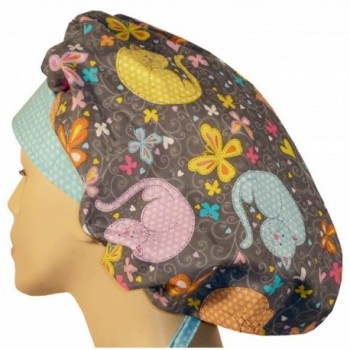 Designer Bouffant Medical Scrub Cap - Cats Meow on Grey - C012IT15K85