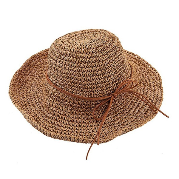 Tinksky Women Sun Caps Foldable Summer Beach Sun Straw Hats (Khaki) - CI17YSXLTSO