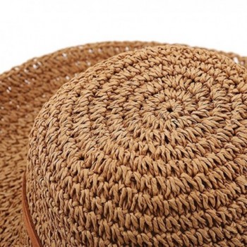 Women Sun Caps Foldable Summer Beach Sun Straw Hats (Khaki) - CI17YSXLTSO