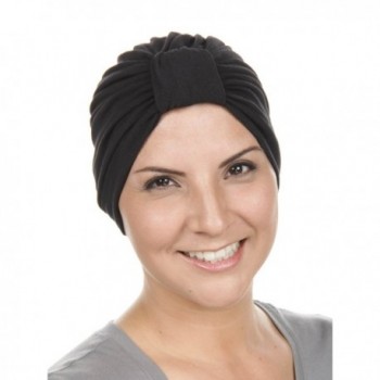 Classic Cotton Turban Soft Pleated Chemo Cap For Women With Cancer Hair Loss - 02- Black - C211K4JDDV7