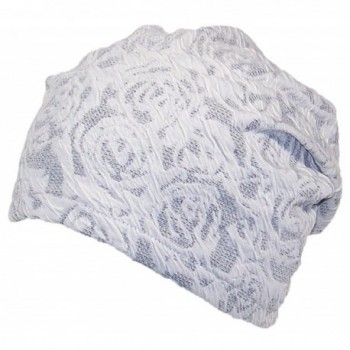 Womens Floral Design Lightweight Loose Knit Beanie (One Size) - White ...