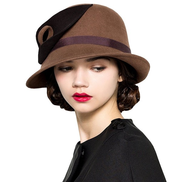 Women's Wool Felt Flowers Church Bowler Hats - Deep Camel