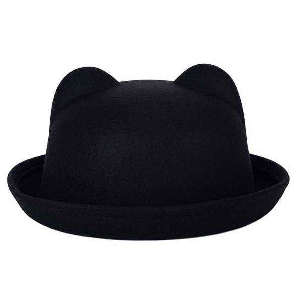 Timall Ladies Fedora Wool Brim Round Bowler Caps Derby Bow Cloche Hat Cap - Black - C112K8X5QV3