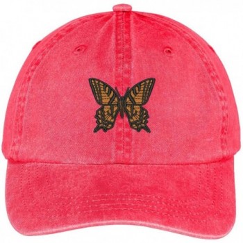 Trendy Apparel Shop Butterfly Embroidered Washed Cotton Adjustable Cap - Red - CG12IFNSMHX