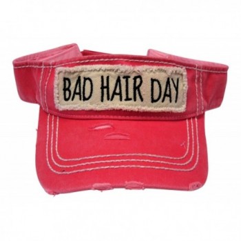 Embroidered Bad Hair Day Frayed Patch Vintage Style Cotton Visor Fashion - Washed Coral/Pink - C0183MOX4GD