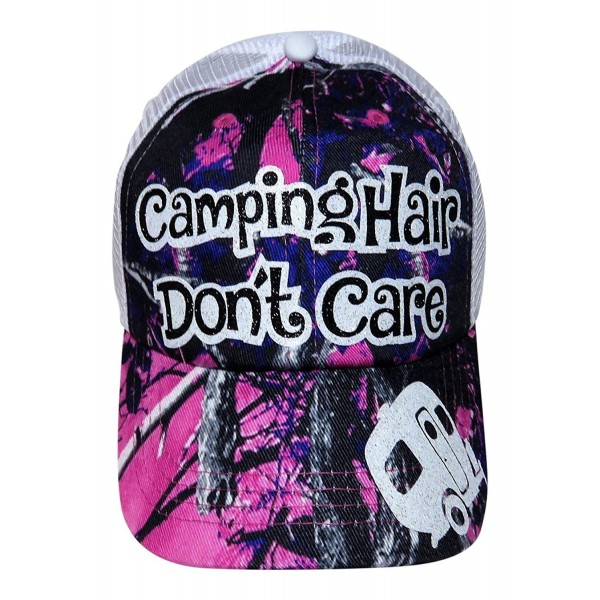 Black/White Glitter Camping Hair Don't Care Pink/Purple Camo Trucker Cap - CT17Y0A92DR