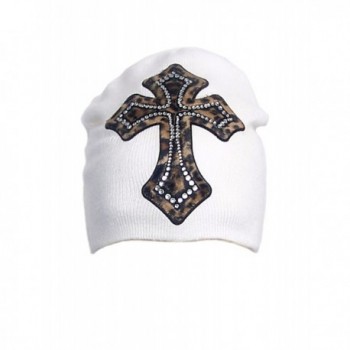 Leopard Cross Ski Knit White Beanie Skull Snowboard Hat Cap - CU115B3ZCND