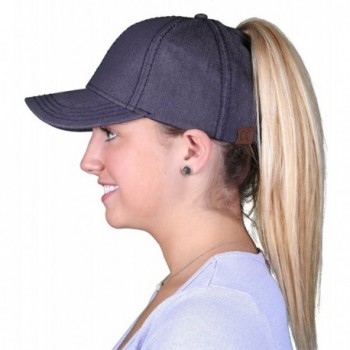 Funky Junque's Women's C.C High Ponytail Messy Bun Denim Adjustable Baseball Cap - Grey Denim - CY182A9XHDH