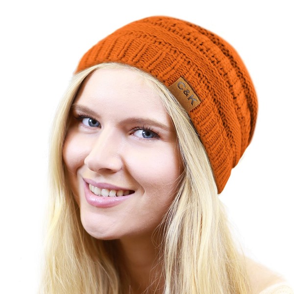 Women & Men Knit Beanie Soft- Warm and Chunky Beanie - Orange - CS12MA81A6W