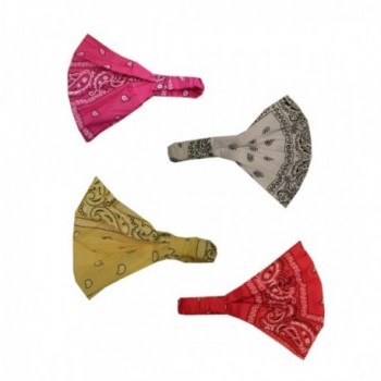 Set of FOUR wide Bandana Print Headwraps Red Yellow Hot Pink White Wide Headbands - C111YZUYTC3