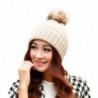 Yidarton Ladies Winter Wool Knit Beanie Warm Fur Pom Bobble Hat Crochet Ski Cap - Beige - CE12LASQ26H