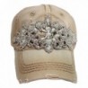 Olive & Pique Women's Horizontal Bling Distressed Baseball Cap - Khaki - CJ183CR43H0