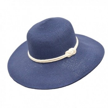 HatQuarters Classic Straw Floppy Beach Hat w Nautical Rope Hat Band- UPF 50+ Protection Sun Hat - Navy - CP17Z3L5QNL