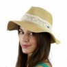 C.C Women's Paper Woven Panama Sun Beach Hat with Lace Trim- Natural - C117YNREUKU