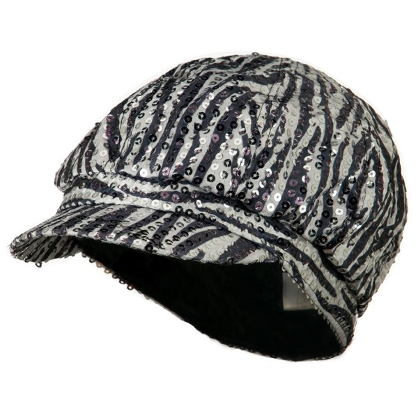 Zebra Sequin Newsboy Cap - Black White W12S51B - C8110A3TSAZ