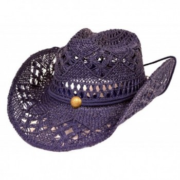 Women's Western Cowboy Hat with Rope Tie Down - Navy Blue - CG12MXZMHA6
