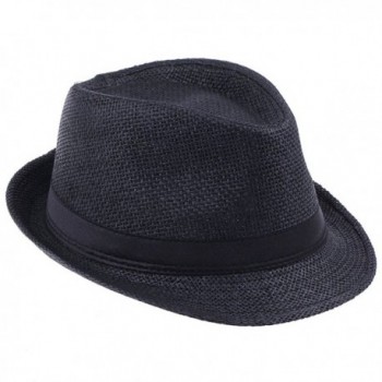 YueLian Men Women's Gentleman Straw Trilby Fedora Caps Panama Hat with Band - Black - C611MOCZ25H