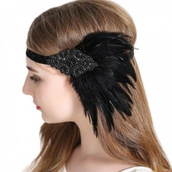 Vintage Flapper Headband 1920s Art Deco Gatsby Feather Headpiece - Black1 - C51867Z5YLZ