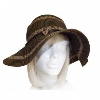 Widel-Brim Straw Summer Floppy Hat ST68 Brown/Gold - CR11Y3O9XRR