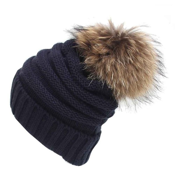 DDLBiz Women Girls Knitting Slouchy Hat Winter Warm Pom Pom Hat Beanie Cap - Navy - CQ12NERPMIX