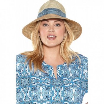 Coolibar UPF 50+ Women's Down-Turned Brim Fedora - Sun Protective - Natural/Blue - CY12NH5IIYX