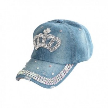 FUNOC Women Summer Adjustable Rhinestone Diamante Crown Denim Sun Hat Cap Caps - Dark Blue - CL11ZYOYGK9