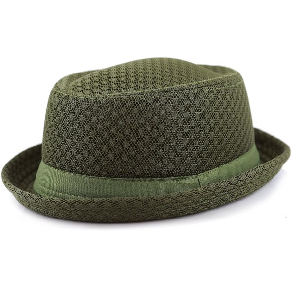 THE HAT DEPOT Unisex Light Weight Classic Soft Cool Mesh Porkpie Hat - Olive - C3182H4RK00