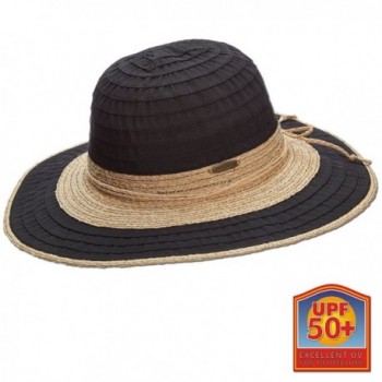Panama Jack Raffia Straw And Ribbon Big Brim Sun Hat 3 1/2" Big Brim (Black) - C51864S9SEN