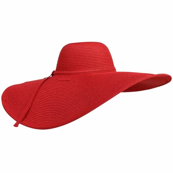 Luxury Divas Dramatic Floppy Hat With Oversized Brim - Red - CC125BTQXRP