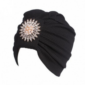 Fabal Women Lace Flower Turban Beanie Hat Bonnet Chemo Cap Muslim Scarf Hijab Lslamic Turbante - Black - CB184AAHOQ2