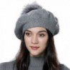 ENJOYFUR Winter Wool Beret Hat Fox Fur Pom Pom Hat Womens Knit Beanie - Dark Gray - CI17Z76NX7R