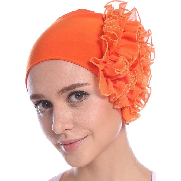 YI HENG MEI Women's 2 Pack Elegant Soft Chiffon Pleated Flower Muslim Turban Cap Chemo Cap Nightcap - Orange - CP1820LKGHD