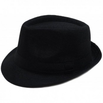 Eqoba Men / Women Classic Cotton Blend Solid Color Short Brim Trilby Fedora Hat - Black - C612G5RV4RL