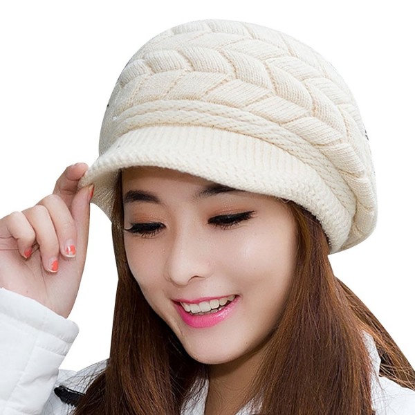 JYS Women's Winter Solid Color Warm Knitted Baggy Beret Beanie Hat Slouch Ski Cap - Beige - CH12O02Z8M6