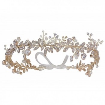 Vijiv Vintage Wedding Accessories Bridal Headpiece Flower Crown Headband Hair Wreath - Gold - C818649TOQH