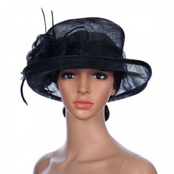 Remedios Lady Sinamay Bucket Wedding Church Hats Summer Sun Cap Ascot Race Derby Hat - Black - CO182DOQQ5X