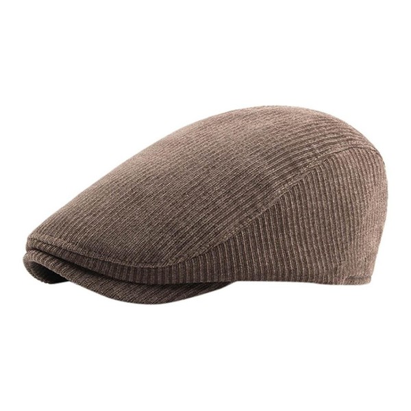 Showking Men Winter Warm Cotton Corduroy Tweed Newsboy Ivy Cap Driving Beret Hat - Khaki - CO188R4RCZ3