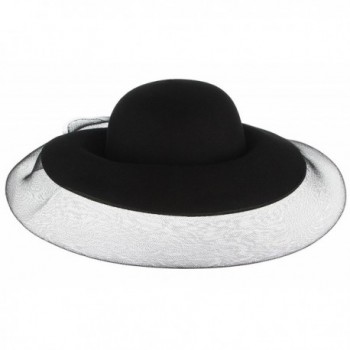 Gemvie Women's Wool Wide Brim Gauze Cover Church Bowler Floopy Cloche Hat 22.8" - Black - CI187XYUSH8