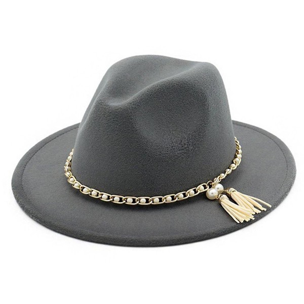 Lisianthus Women Pearls Fringed Woolen Fedora - Grey - CZ182ONCA06