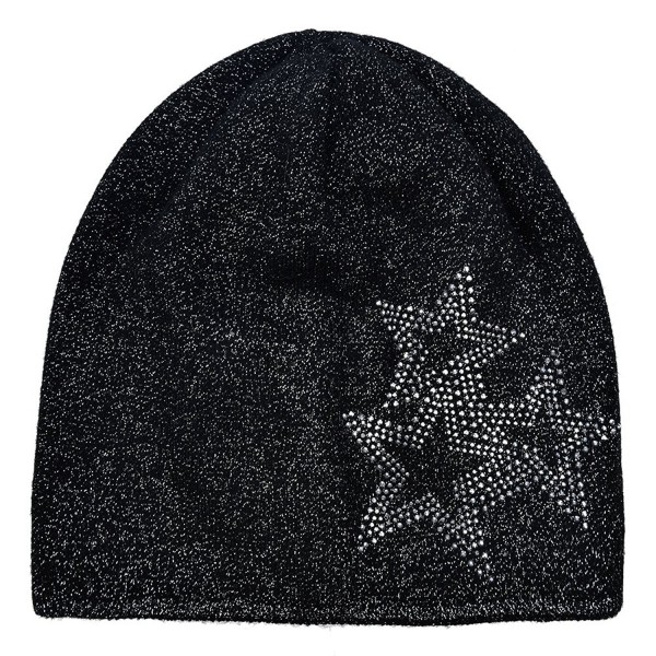 SOMALER Beanie Hats For Women Winter Knit Beanie Hat Silver Sparkles Fall Wool Hat - Black - C2186HIIQEK