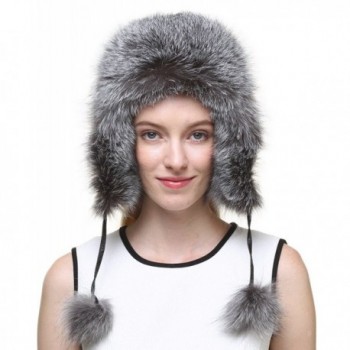Vogueearth Women'Real Fox Fur Winter Warmer Hat - Silver - CF12MDTWZD7