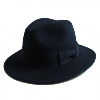 Vitality Shop Women's 100% Wool Felt Hat Jazz Hat Cowboy Hat With Big Bowknot - Navy - C3185N95DHR