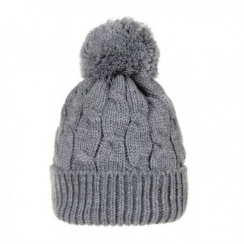 WITHMOONS Knitted Twisted Cable Bobble Pom Beanie Hat Slouchy AC5474 - Grey - CF12N7XOHTW