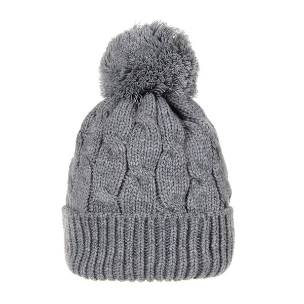 WITHMOONS Knitted Twisted Cable Bobble Pom Beanie Hat Slouchy AC5474 - Grey - CF12N7XOHTW