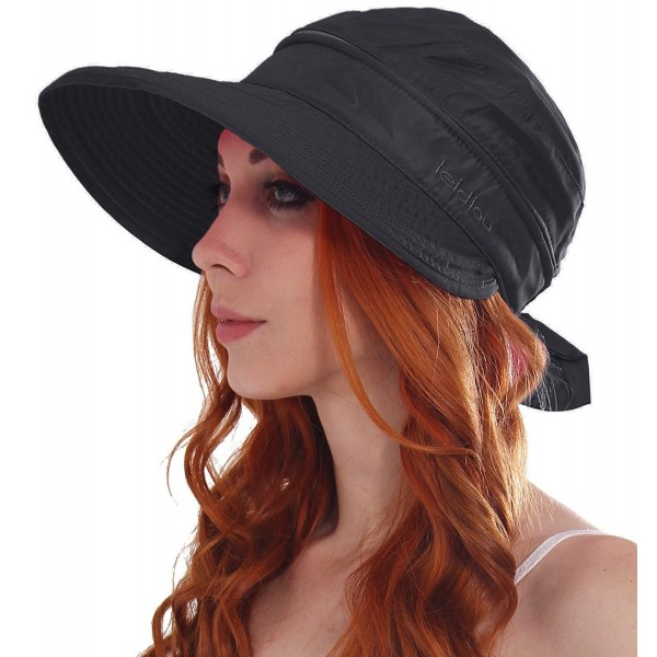 NobleScore Women Sun Hat Wide Brim Summer UV Protection 2 In 1 Beach Sun Visor Hat - 2284_black - CR184MSCSCQ