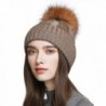 Women's Wool Knitted Pom Pom Beanie Cap Winter Crochet Cotton Hat - Brown - CG1876T482R