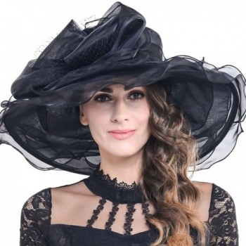 Fanny Women's Church Derby Kentucky Wide Brim Sun Hat With Flower S019 - S601-black - CA17YORCTAS